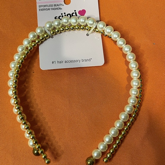 6/$25 Scunci Gold and White Pearl Hairbands - Picture 4 of 5
